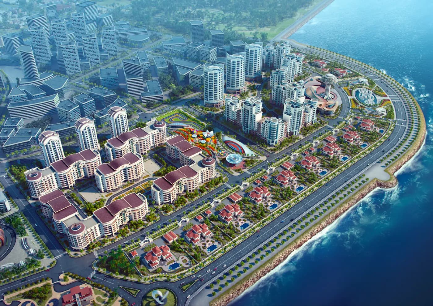 Masterplan côtier — villas & immeubles moyens